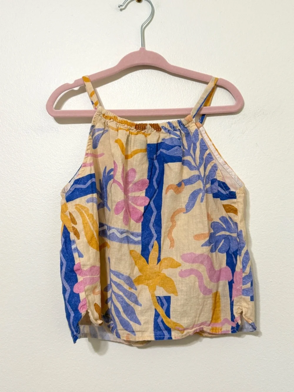 Zara Girl’s Tank Top Size 7 Kids Linen Tropical Beach Summer Spring
